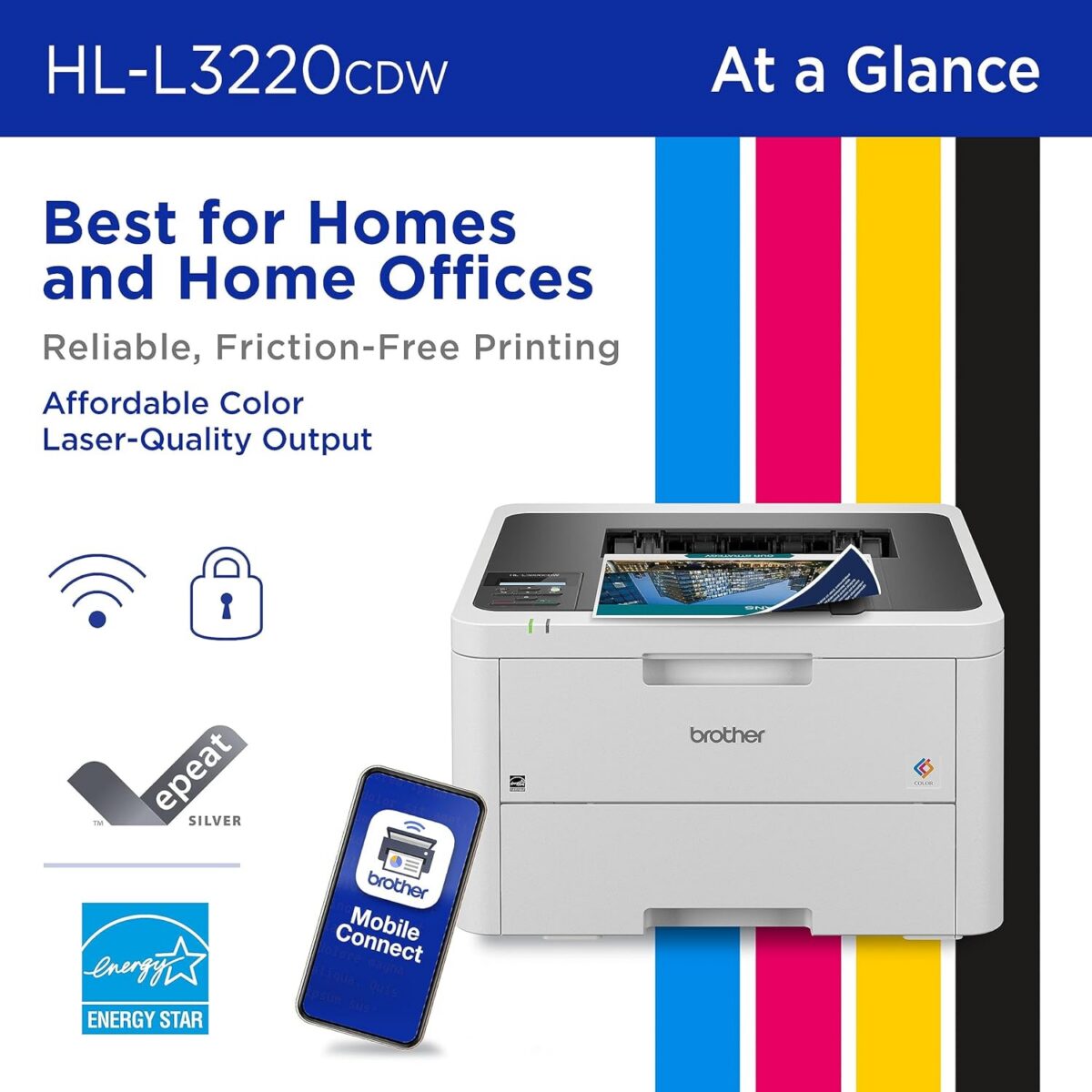 Brother Color Laser Printer with Wireless Printing Fast 19 PPM Output, Duplex Feature, Mobile Device Compatible, 250-Sheet Paper Tray for Professional Home Office Printing (HL-L3220CDW) - Image 2