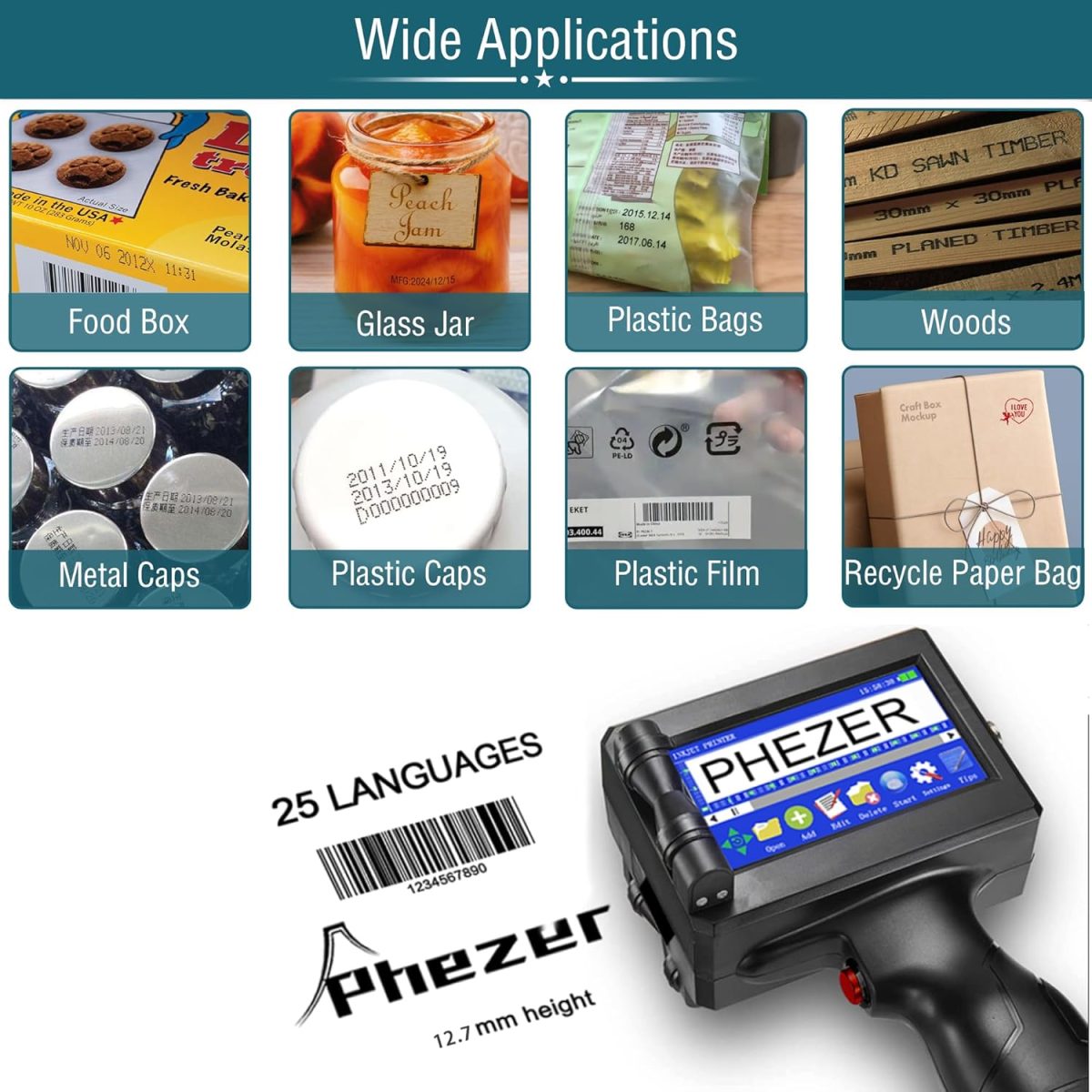 P15 Handheld Inkjet Printer for Flat Surface 0.5 Inch Nozzle for QRCode Barcode Production Date Time Logo Batch Number Print On Glass Bag Carton Box Wood Cloth Plastic Cable (25 Languages) - Image 2