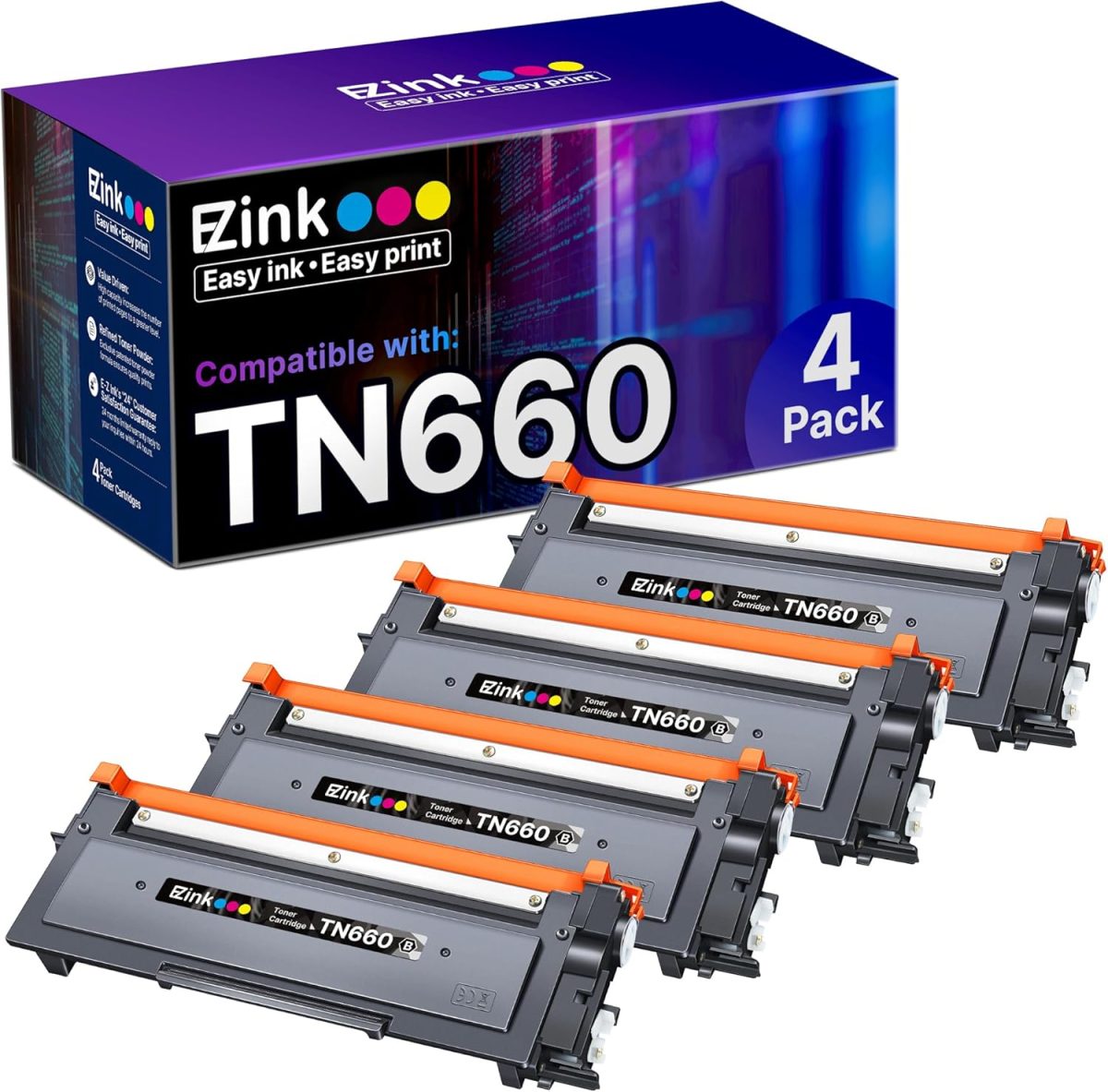 E-Z Ink Compatible TN660 Toner Cartridge Replacement for Brother TN660 TN-660 TN630 High Yield to Use with HL-L2300D HL-L2380DW HL-L2320D DCP-L2540DW HL-L2340DW HL-L2360DW MFC-L2720DW (Black, 4 Pack) - Image 1
