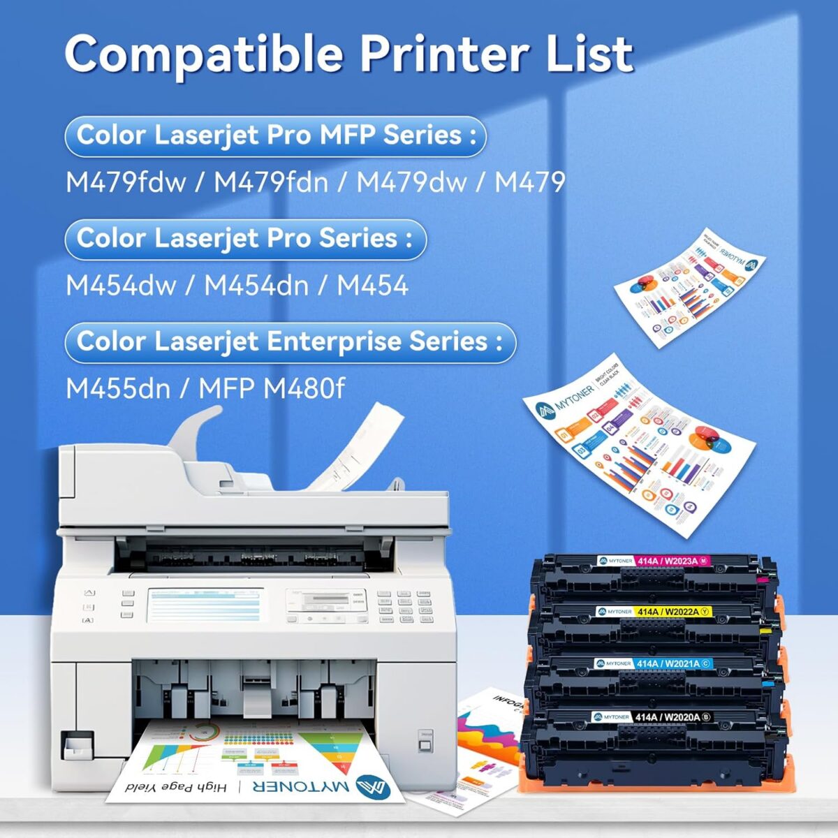 414A Toner Cartridges 4 Pack MFP M479fdw with Chip Compatible Replacement for HP 414A 414X for Color Laserjet Pro MFP M479fdw M479fdn M479dw M454dw M454dn M479 Printer Ink W2020A W2020X High Yield - Image 2