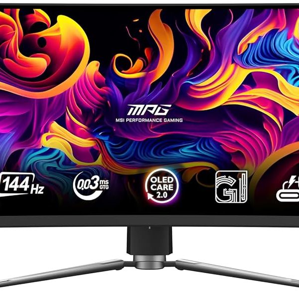 MSI MPG 491CQP QD-OLED 49" 32:9 DQHD 144Hz Curved OLED HDR Gaming Monitor, Metallic Black