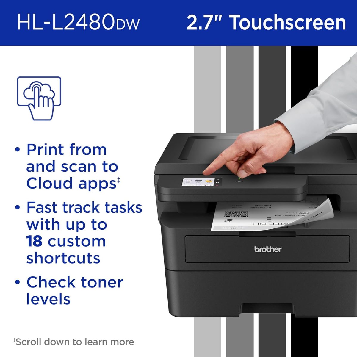 Brother HL-L2480DW Wireless Compact Monochrome Multi-Function Laser Printer with Copy and Scan, Duplex, Mobile, Black & White | Includes Refresh Subscription Trial(1), Works with Alexa - Image 6