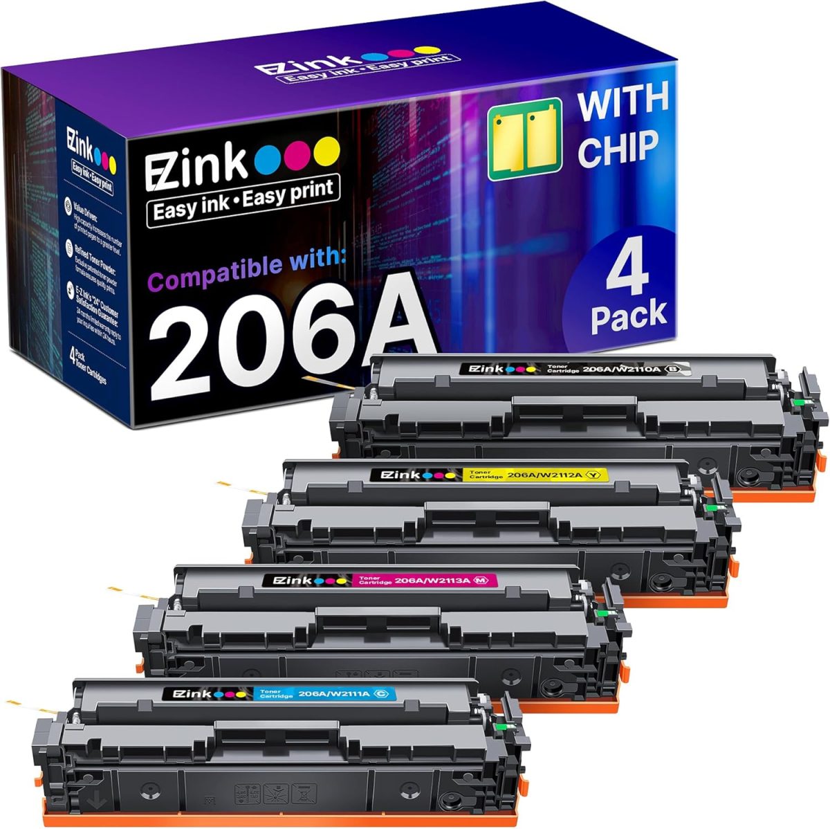E-Z Ink Compatible Replacement for HP 206A Toner Cartridges 4 Pack Compatible with HP Color Laserjet Pro MFP-M283fdw M283cdw for HP MFP M283fdw Toner Cartridges (BCMY 4 Pack 206X 206A Toner) - Image 1