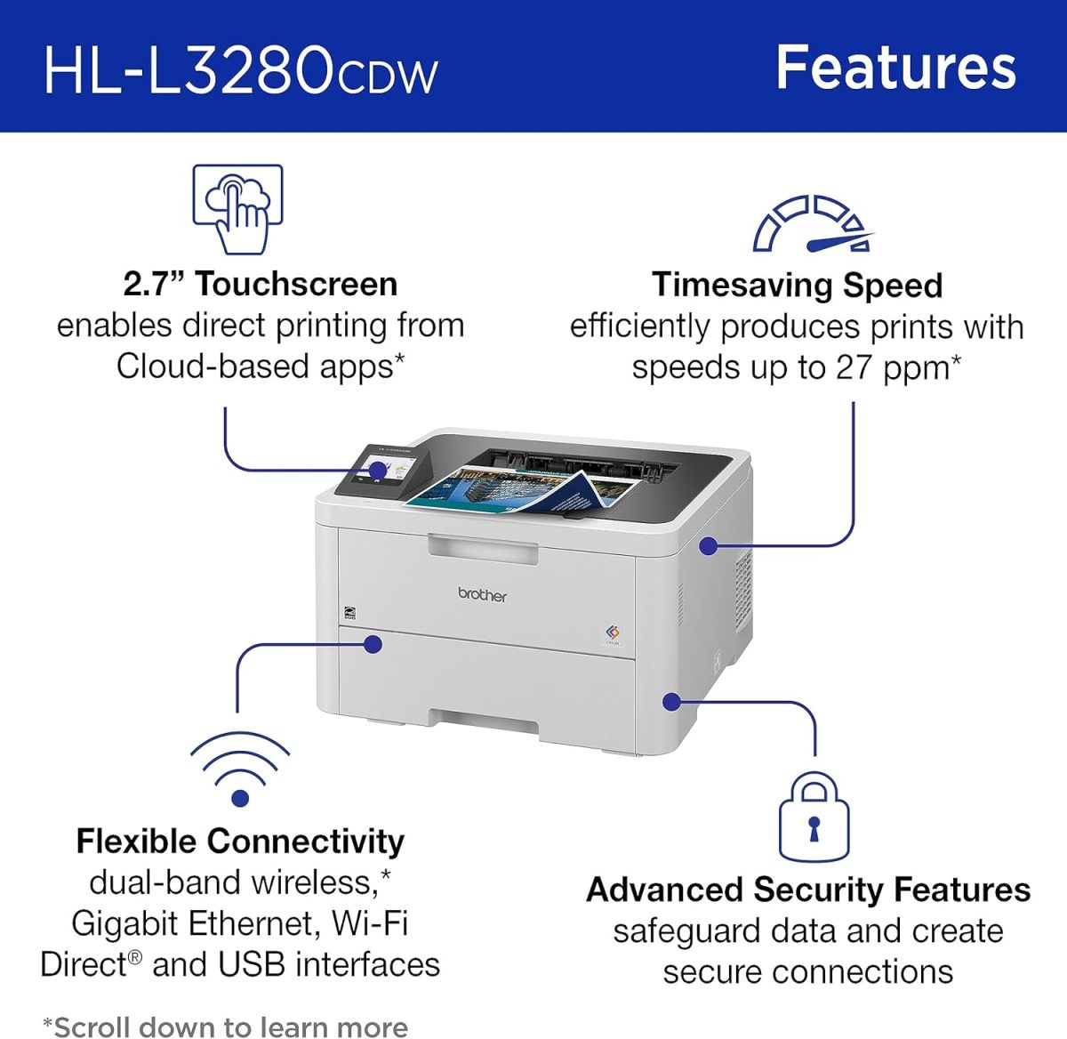 Brother HL-L3280CDW Wireless Compact Digital Color Printer with Laser Quality Output, Duplex, Mobile Printing & Ethernet | Includes 4 Month Refresh Subscription Trial¹, Amazon Dash Replenishment Ready - Image 3