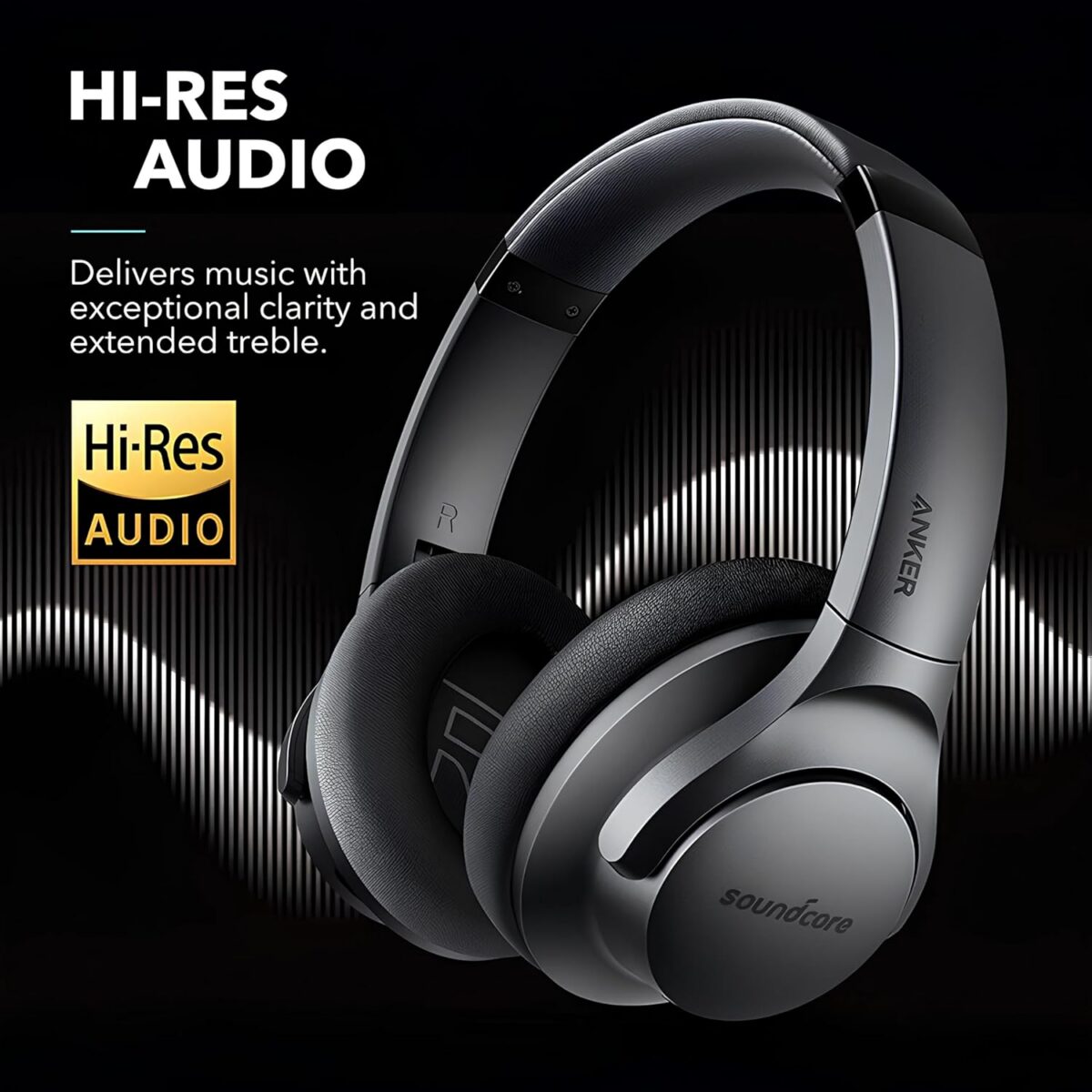 Soundcore Anker Life Q20 Hybrid Active Noise Cancelling Headphones, Wireless Over Ear Bluetooth Headphones, 70H Playtime, Hi-Res Audio, Deep Bass, Memory Foam Ear Cups, Travel, Office, USB-C Charging - Image 4