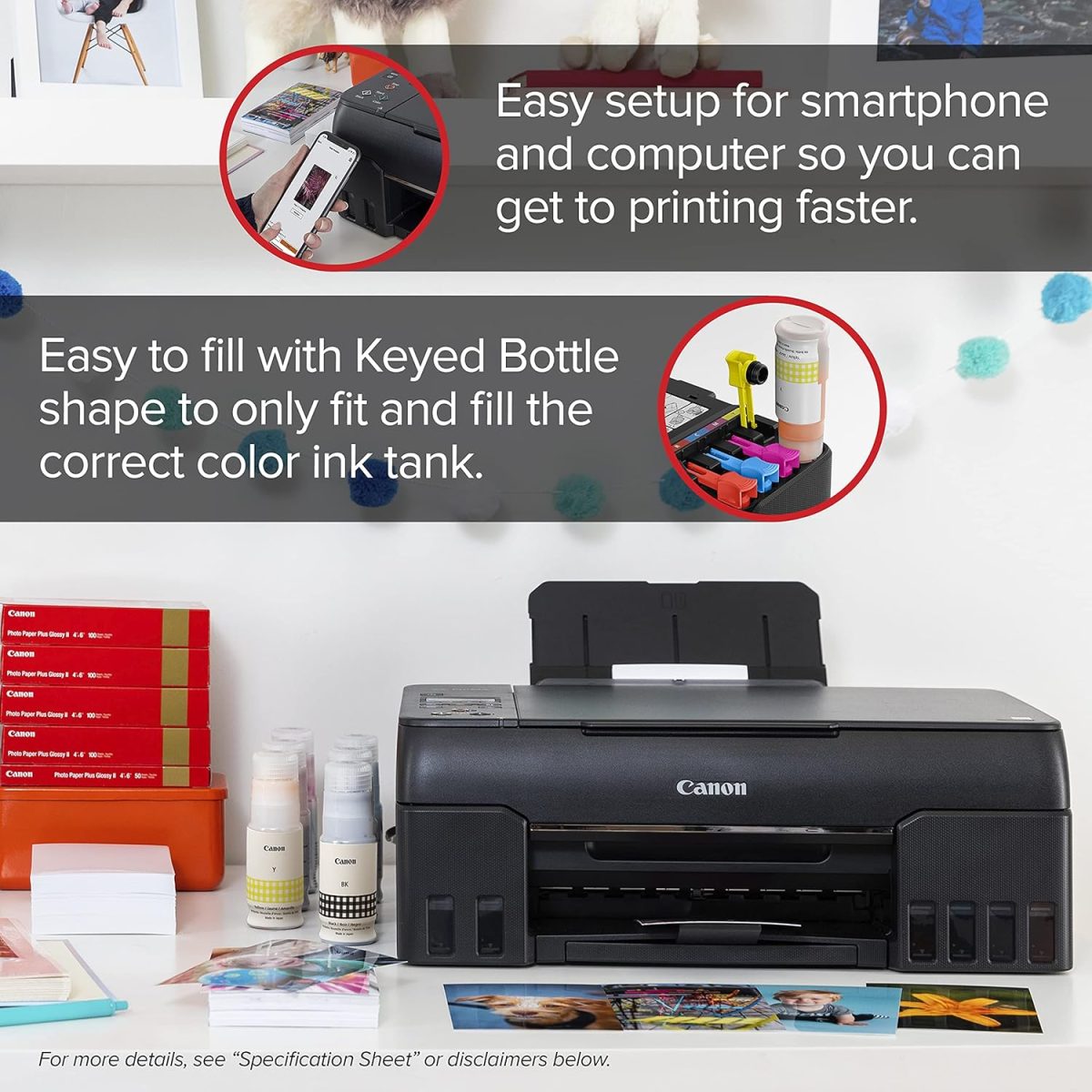 Canon PIXMA G620 Wireless MegaTank Photo All-in-One Printer [Print, Copy, Scan], Black,Works with Alexa - Image 5
