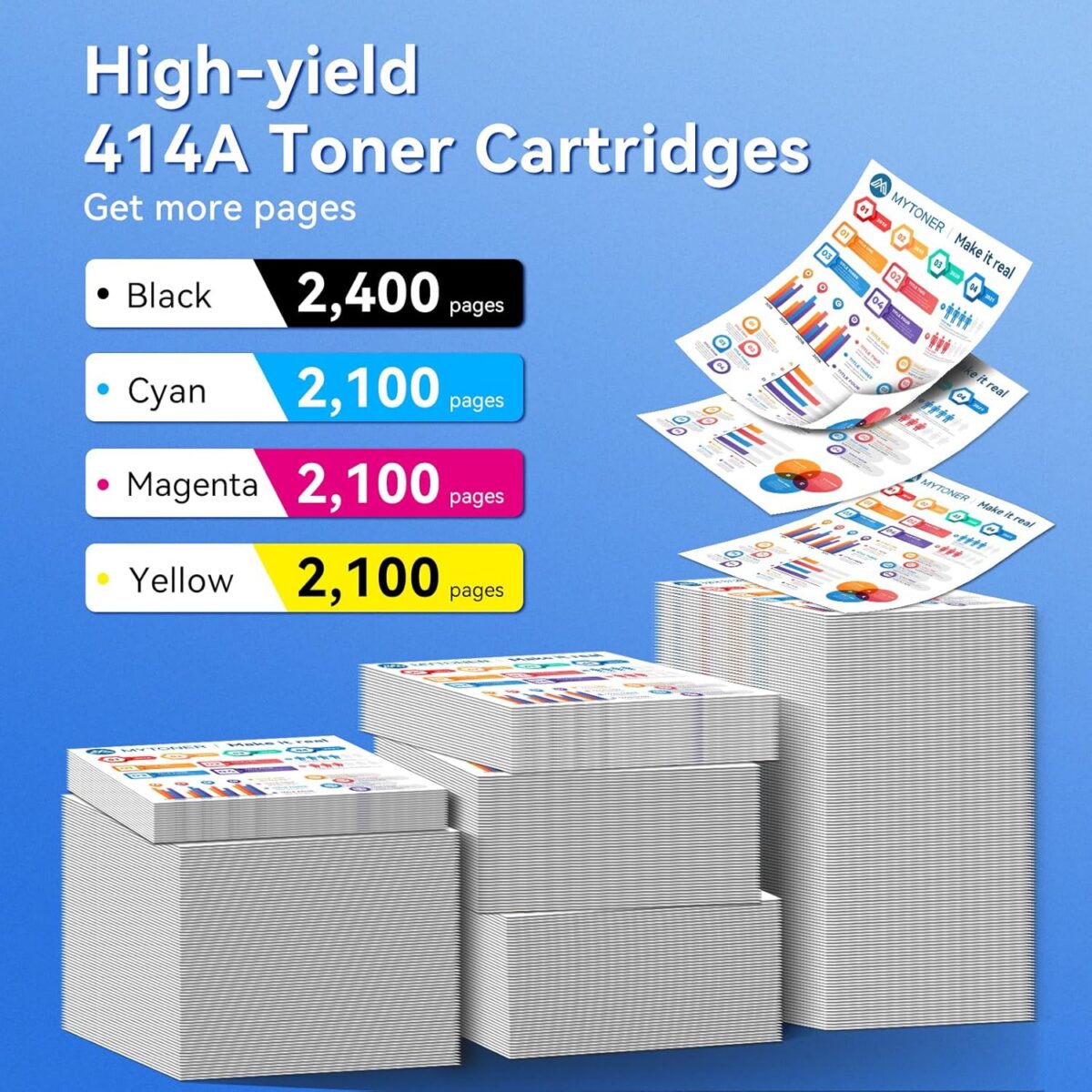 414A Toner Cartridges 4 Pack MFP M479fdw with Chip Compatible Replacement for HP 414A 414X for Color Laserjet Pro MFP M479fdw M479fdn M479dw M454dw M454dn M479 Printer Ink W2020A W2020X High Yield - Image 3