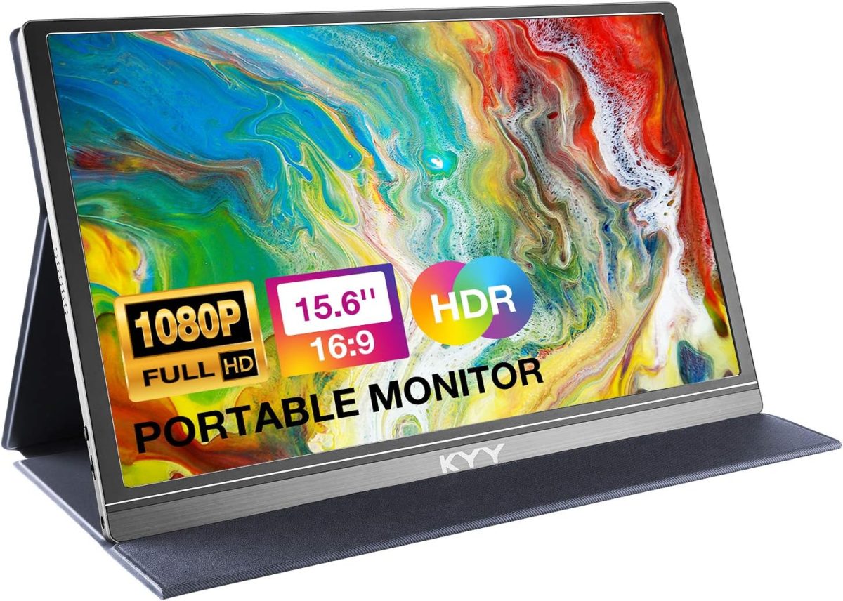KYY Portable Monitor 15.6inch 1080P FHD USB-C, HDMI Computer Display HDR IPS Gaming Monitor w/Premium Smart Cover & Screen Protector, Speakers, for Laptop PC MAC Phone PS4 Xbox Switch - Image 1