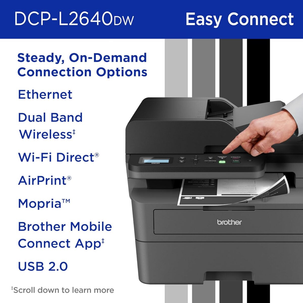 Brother DCP-L2640DW Wireless Compact Monochrome Multi-Function Laser Printer with Copy and Scan, Duplex, Mobile, Black & White | Includes Refresh Subscription Trial(1), Works with Alexa - Image 6