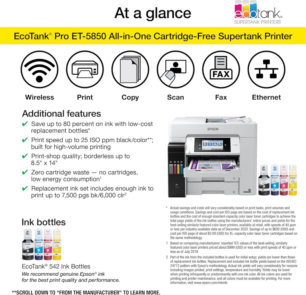 Epson EcoTank Pro ET-5850 Wireless Color All-in-One Supertank Printer with Scanner, Copier, Fax and Ethernet, White - Image 2