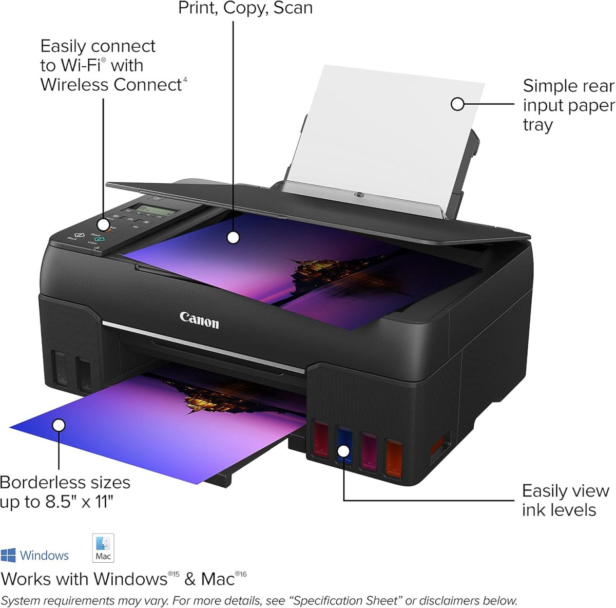 Canon PIXMA G620 Wireless MegaTank Photo All-in-One Printer [Print, Copy, Scan], Black,Works with Alexa - Image 2