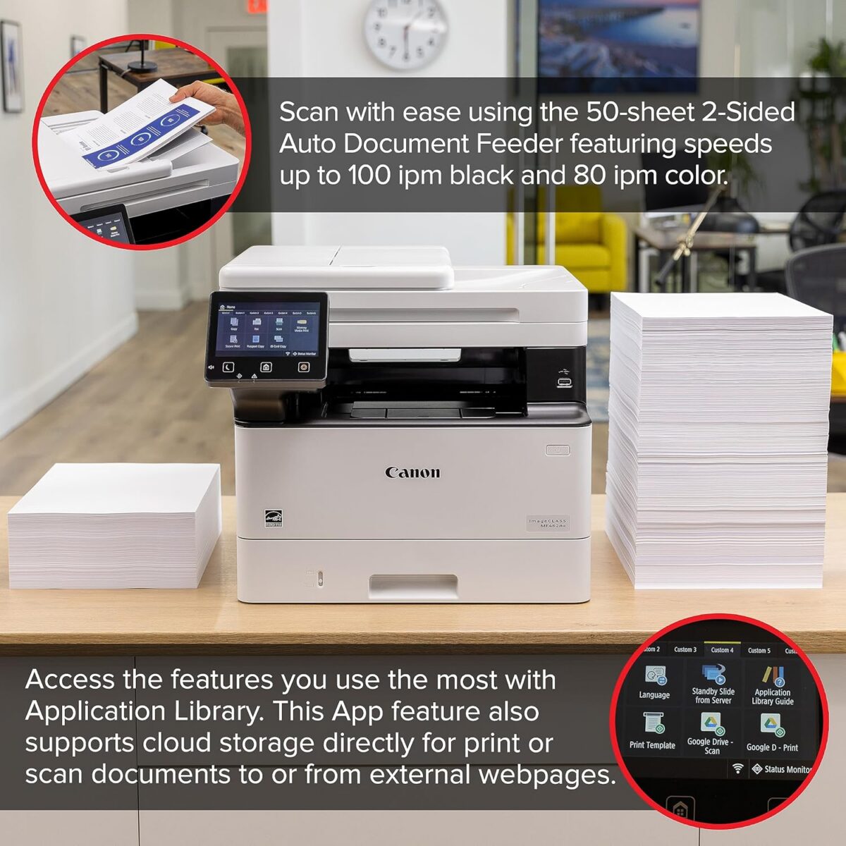 Canon imageCLASS MF462dw - Monochrome, Duplex Wireless Laser Printer, All-in-One with Scanner, Copier, Fax, Home or Office, Auto Document Feeder, Mobile Ready, 3 Year Limited Warranty, 37 PPM, White - Image 2