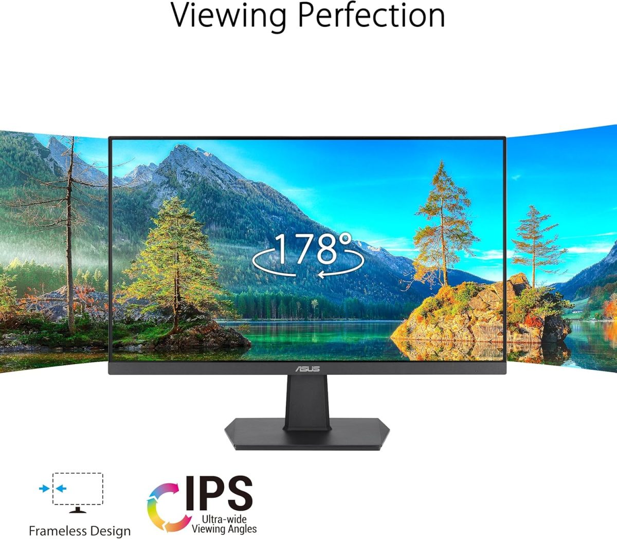 ASUS 27 Inch Monitor - 1080P, IPS, Full HD, Frameless, 100Hz, 1ms, Adaptive-Sync, for Working and Gaming, Low Blue Light, Flicker Free, HDMI, VESA Mountable, Tilt - VA27EHF,Black - Image 2